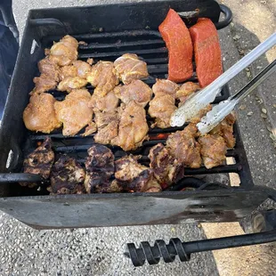 Boneless chicken thighs and salmon