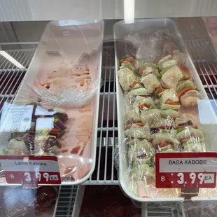 Basa kabob and halal lamb kabob