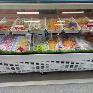 Halal marinated chicken section. Bottom row only