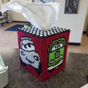 Thanks Bonnie for the great tissue holder, made by loving hands.