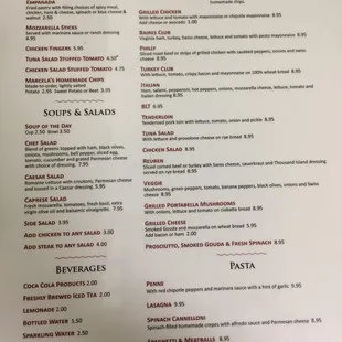 the menu of the restaurant