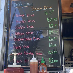 a menu and prices