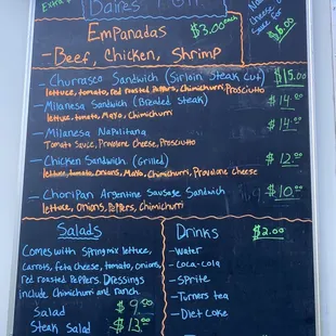 a menu on a blackboard