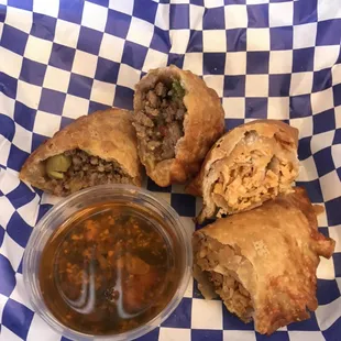 Beef and chicken empanada with homemade chimichurri sauce