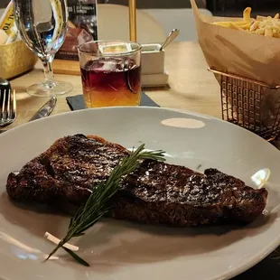 NY Steak, truffle fries and creamed spinach