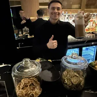 The wonderful bartender made a totally awesome mocktail for me! Fruity but not too sweet. He made it up on the spot!