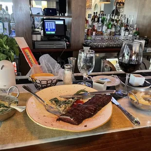 Skirt steak, mashed potatoes and creamed spinach...