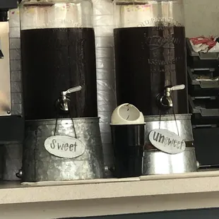 Interesting  tea containers. Tea looked cloudy but that could be from the water source