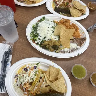 Fish tacos, enchilada plate and 1 potato taco