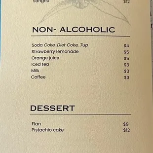 Drinks/Dessert/a la carta menu 7/28/2023