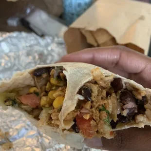 Burrito with their vegan chorizo as &quot;meat&quot; mixed with a shit ton of other veggies.