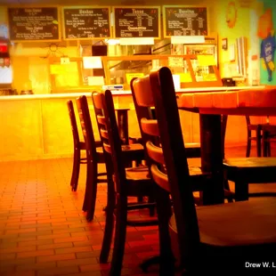 tables and chairs in a restaurant