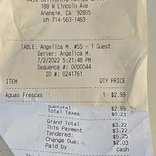 Receipt with details