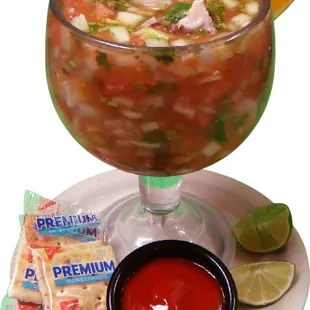 a glass of salsa