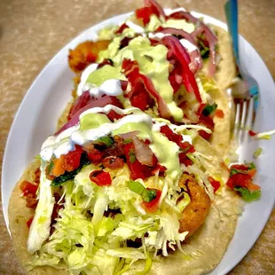 Battered fried fish tacos