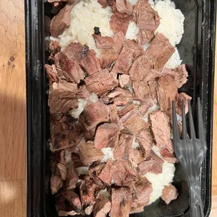 Carne asada bowl (rice and meat only) $14.50 before tax. So expensive now for just this small portion.