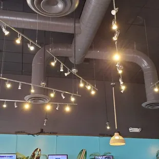 the ceiling of a restaurant