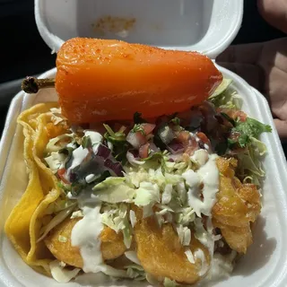 3. Two Shrimp Tacos, Fries, Can Soda