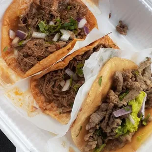 2x Quesataco birria and an asada taco