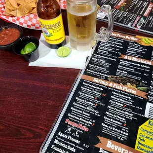 Menu beers w/chips salsa