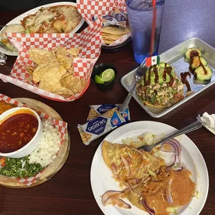 Tacos dorados de camaron, quesabirria tacos, Chile rellenos