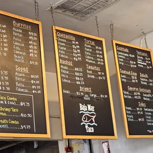 a menu on a blackboard