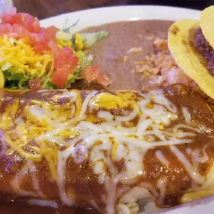 Flo's Freckin' Platter, with rice and beans.