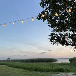 Outside seating area view at sunset