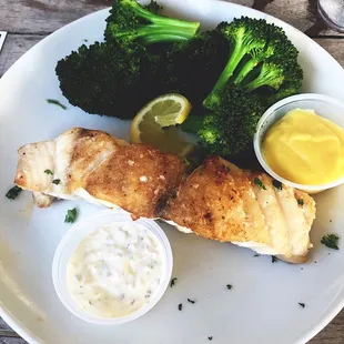 Fish of the day. Red snapper with broccoli side of Boursin sauce.