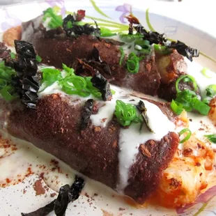 Chocolate Ancho Chile Seafood Crepes the February &apos;Eat The Street&apos; Chocolate theme menu item