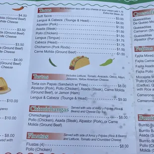 a menu for a mexican restaurant