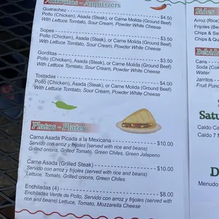 a menu for a mexican restaurant