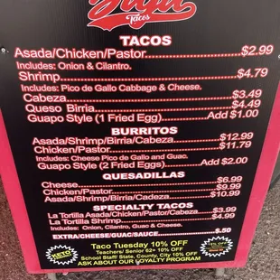 Menu/prices as of 06/2024