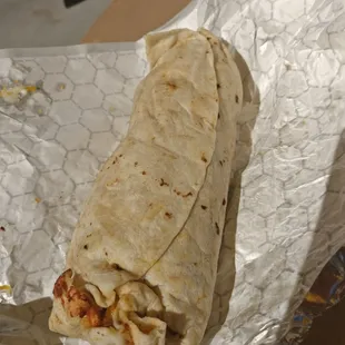 Breakfast burrito with hash brown and chorizo