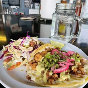 Left: Bajamar Fish Taco, Right: Octopus Chicharron Taco