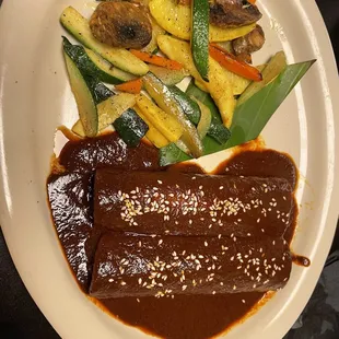 Special: Mole enchiladas (I substituted grilled veggies for the rice and beans)