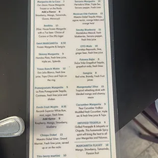 Margarita flight and menu.