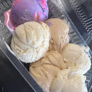 Unicorn, Peach Greek Yogurt, Cajeta and Cookie Dough