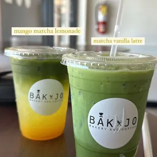 Mango matcha lemonade and matcha vanilla latte
