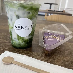 Pandan latte &amp; ube cheesecake