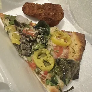 Vegan Pizza Slice from half a pie and vegan wing.