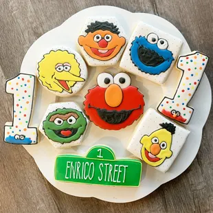 a plate of decorated cookies