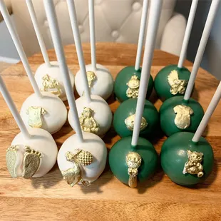 green and white cake pops