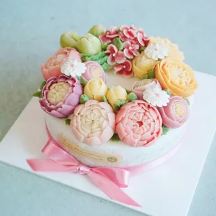 a cake decorated with flowers