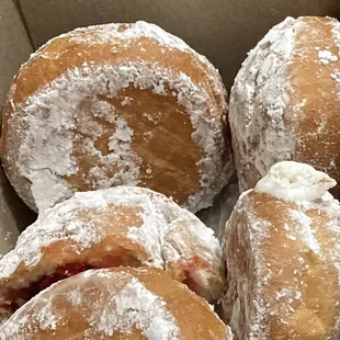 Fluffy filled powdered donuts