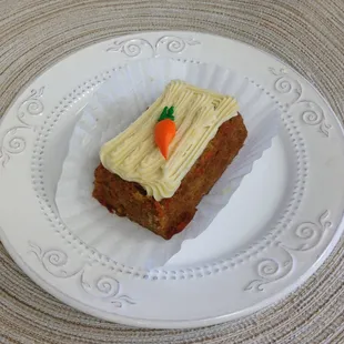 a carrot cake on a plate