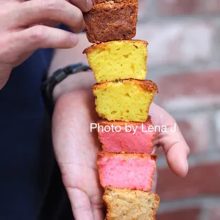 Inside of Mochi Bites ($6) - lilikoi, brown butter, Thai tea, lychee. Crunchy surface, chewy interior.