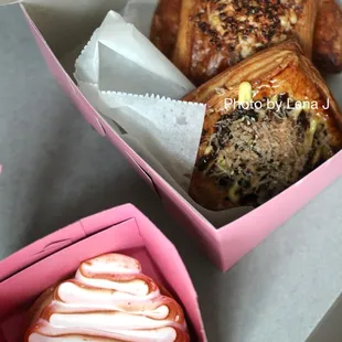 Yuzu Meringue Tart ($12), Okonomiyaki Danish ($5.25), Croissubi ($5.50)