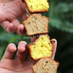 Inside of Lilikoi and Brown Butter Mochi Bites ($2 each) - crisp outside, chewy inside. I preferred the brown butter flavor.