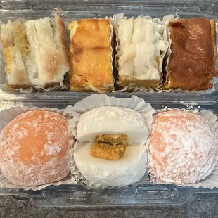 Top: Pumpkin Haupia &amp; Pumpkin Cheesecake Butter Mochi. Bottom: pumpkin crunch filled mochi